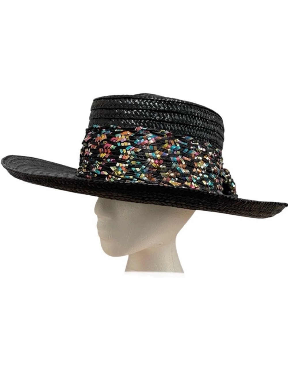 Miriam Lefcourt Woven Fashion Hat Metallic Multicolor Band Bow Handcrafted Italy
